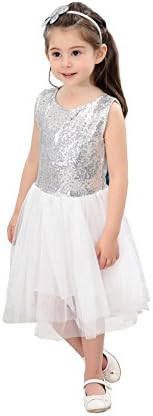 Dress Sequins Bodice Shinny Flower Girl Pegeant Prom Dress Heart Hollow Out Black Girl Princess Tulle Clothing Size 9 10(Silvery,140)