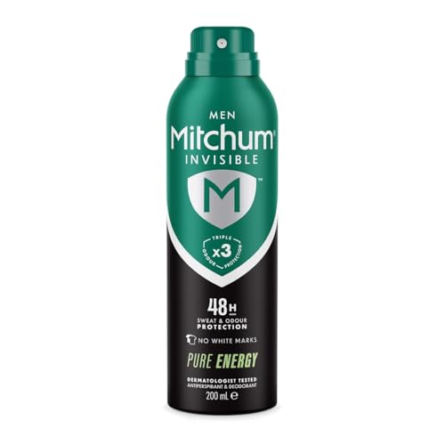 Mitchum Invisible Men 48HR Protection Aerosol Deodorant & Anti-Perspirant, No White Marks, Alcohol Free, Pure Energy, 200 ml
