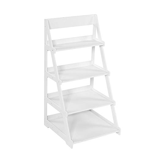 4-Tier Ladder Shelf, All Purpose Organizer Rack Premium Wood Plastic Storage Shelf for Bedside, Living Room, Kitchen, Bathroom, Baby Room, Office
