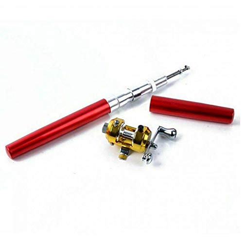linjunddd 1pc Pen Angelrute Minitasche Angelrute Tragbares Teleskop Taschen Angeln Stippzubehör (rot) Convenient Fischen…