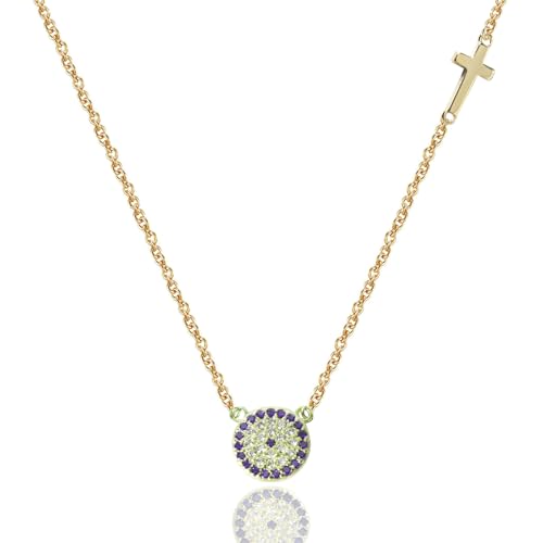 DS Evil Eye Cross Necklace for Women 18k Gold Plated Chocker Necklace Dainty Lucky Jewelry Gift for Wife Mom daughter