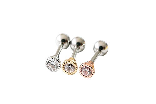 Dainty Cz Tragus Earring 16g Body jewelry cartilage ear studs cute cool earring tragus helix barbell for women teens CZ cubic zirconia crystal Round Circle tragus earring 11p 00287 (Gold)