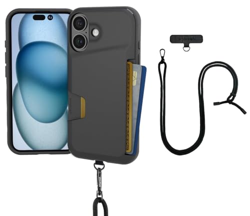 Smartish® iPhone 16 Plus Wallet Case with Crossbody Lanyard Strap - Wallet Slayer Vol. 1 - [Slim + Protective] Credit Card Holder with Universal Detachable Shoulder Neck Strap - Black Tie Affair Image