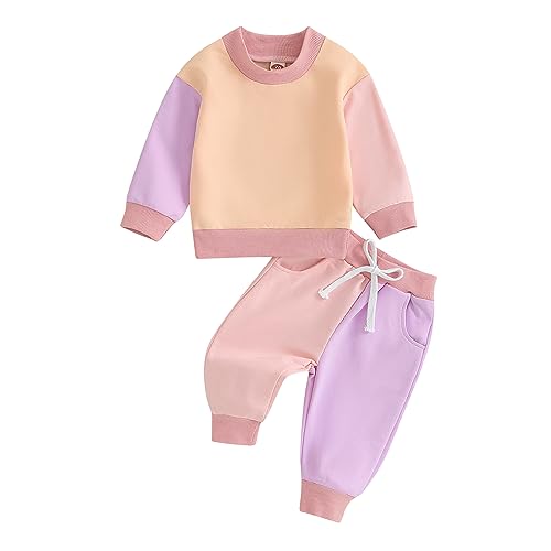 Fernvia Toddler Baby Girl Clothes 3 6 9 12 18 24 Months Fall Outfits Solid Long Sleeve Sweatshirt Tops + Pants Set