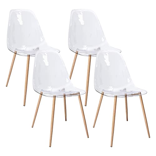 CangLong Satz von 4 Home Chair Modern Transparent Polycarbonat Robuste Esszimmerstühle mit Metallbeinen für Küche Esszimmer & Gardon
