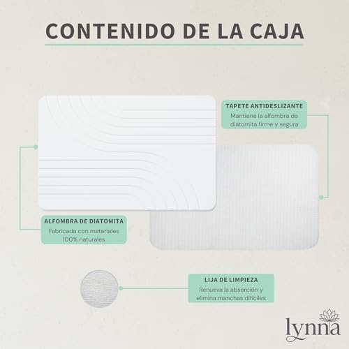 Lynna Diatomite Bath Mat - Quick Drying and Non-Slip - Diatomite Stone Bath Mat for Shower Exit - Eco-Friendly and Durable Mat - Modern Design (White)