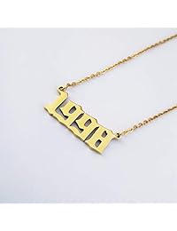 HUTINICE - Collar con el número del año de nacimiento, colgante de plata inglés antiguo, regalo de cumpleaños, joyería de amistad para mujeres y niñas, cadena de oro de 18.0 in