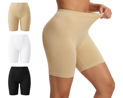 LOFIR Anti-Friction Thigh Shorts: Women's Boxer Shorts without Seams High Waist for Cycling Skirt Leggings Yoga Pack of 3