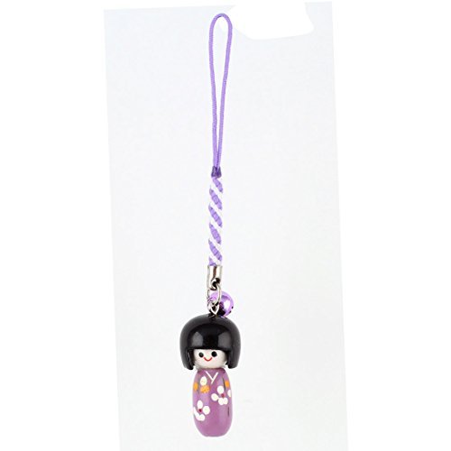 eDealMax Legno giapponese Kokeshi Doll Pendant Cell Phone Strap w String Viola