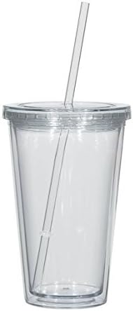 16 oz Acrylic Clear Tumbler with Lid and Straw, BPA free