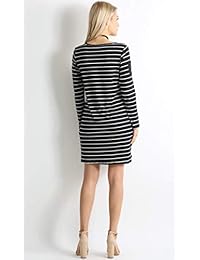 Vestido recto de manga larga a rayas casual para mujer con bolsillo en la manga - Hecho en EE. UU.