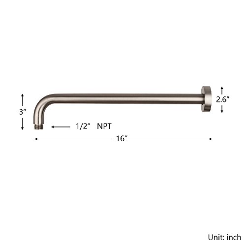 Lordear 16 Inch Shower Extension Arm Brushed Nickel Brass Long Shower