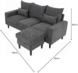Panana Grey Fabric Corner Sofa 3 Seater with Ottoman L Shape Living Room Suite view 2