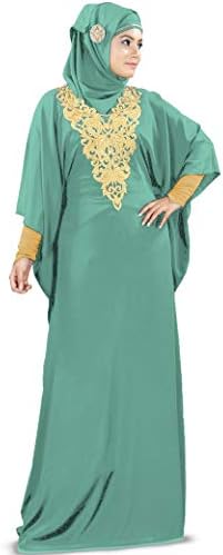 MyBatuaWomens Kaftan Gold Embroidered Fancy Abaya Evening Gown Muslim Maxi Dress KF-003