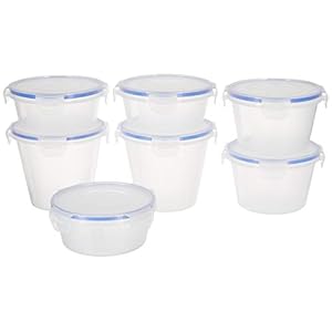 Amazon Brand – Solimo Plastic Kitchen Storage Container Set, 7-Pieces, Blue