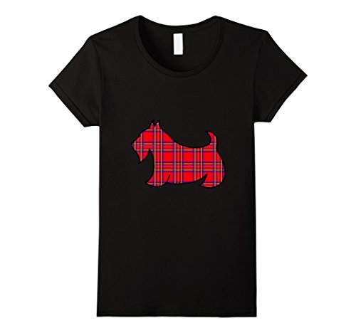 Women's Scottish Terrier Plaid T-Shirt Large Black