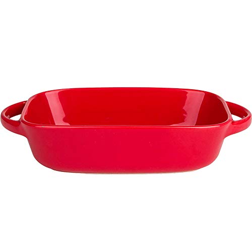 13.3-Inch Ceramic Glaze Baking Dish for Oven Roasting Lasagna Pan Large Casserole Bakeware with Handle Rectangular Dish, Red