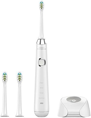 Premium Sonic Electric Toothbrush Set For Men &amp; Women - IPX7 Waterproof Wireless Rechargeable Toothbrush W/ Base &amp; Replacement Head - Four Brushing Modes - White Color - User Guide Included
