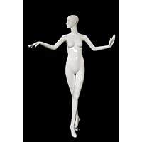 (MD-XD18W) ROXYDISPLAYTM Glossy White Fiberglass Abstract Female Mannequin, dancing pose.