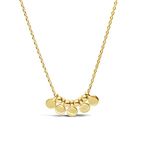 14k Solid Yellow Gold Mini Disc Statement Necklace, 16" + 2" Extender
