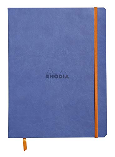 RHODIA 117508C - Soepel Schrift Saffier - 19 x 25 cm - Gelijnd - 160 paginas - Clairefontaine Ivoor Papier 90 g/m² - Leeslint, Elastieksluiting - Omslag in Imitatieleer - Collectie Rhodiarama