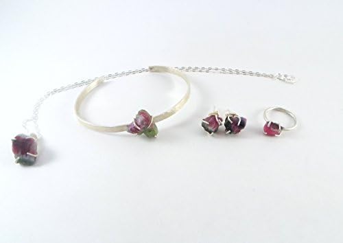 Raw Stone Sterling Silver Gift Set - Bangle, Earrings, Ring, Necklace