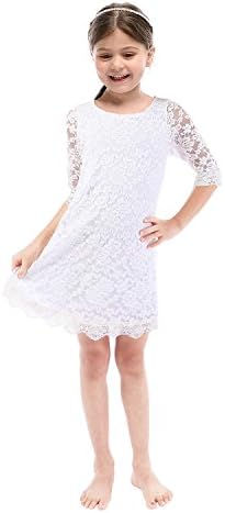 Lilytots Rustic Flower Girls Lace Vintage Wedding Party Dress With 3/4 Sleeves (5T, White)