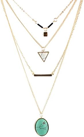Little Chair Multi Layers Turquoise Natural Stone Pendant Chain Necklace Jewelry Gift (Color 1-Turquoise)