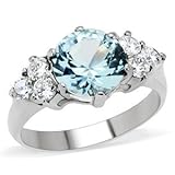 Eternal Sparkles Women's Stainless Steel Clear Blue Cubic Zirconia Stone High-Polished Ring