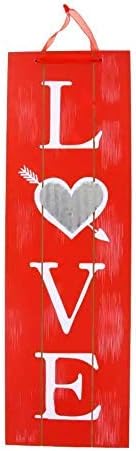 Valentine's Vertical Love Words Wall Sign Red Wooden Plaque Wood Planks Home Front Door Hanging Signs For Boyfriend Girlfriend Wedding Party Teacher Wife and Husband Decor Indoor Special Day Hanger