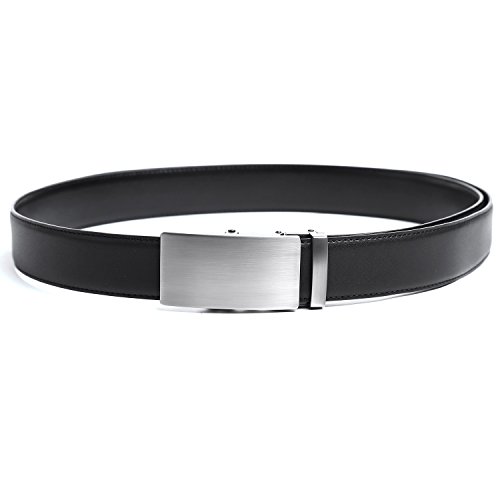 Men's Ratchet Sliding Belt, Automatic Buckle Leather Belt, 35mm Wide 1 3/8" (Size 26-47 Waist, B Black buckle) - Thumbnail 3