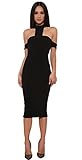 ALAIX Womens Strapless Halter With Sleevelets Bodycon Sexy Midi Dresses