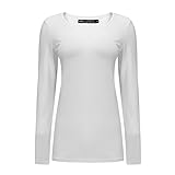 OThread & Co. Women's Long Sleeves V-Neck T-Shirt Plain Basic Spandex Tee (Small, White)