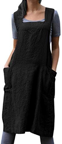 OTINICE Women Pockets Cross Back Pinafore Dress Vintage Casual Loose Overall Midi Dress