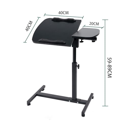ZERIFAM Movable Computer Desk with Wheels, Adjustable Overbed Table, Tilting Desktop, Rolling Laptop Desk for Bed, Sofa, Or Hospital Use, Mobile Standing Desk for Laptop, Notebook, And Meals (BLACK)