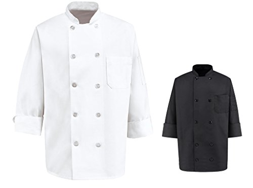 350 Chef Apparel 10 Pearl Button Chef Coat-Easy-Care Twill - White, Large