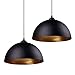 Frideko Industrial Pendant Light - 2 Pack Vintage Hanging Lighting Fixuture with Black Metal Dome Lamp Shade for Kitchen Island Retaurant (Black Outside Gold Inside)