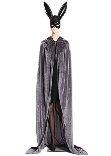 ALIZIWAY Hooded Cloak Full Long Velvet Cape for Halloween Cosplay Costume Cloak Gray 06HS - Thumbnail 4