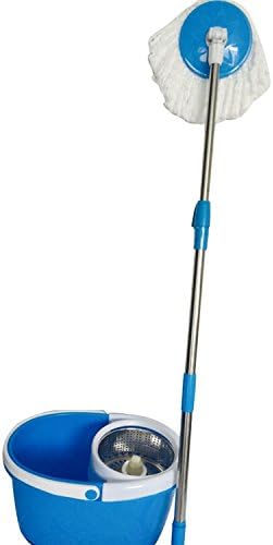 360° Spin Mop with Bucket & Dual Mop Heads Blue (Stainless Steel) Stainless Steel Spin Mop with 2 Microfiber Mop Heads