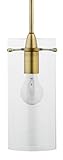 Effimero Large Stem Hung Clear Glass Contemporary Pendant Light. Brushed Brass Fixture with Adjustable Hanging Height. Industrial Edison Modern Style. UL Listed, Linea di Liara LL-P315-GLD