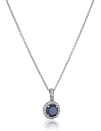 Sterling Silver 6mm Round Created Gemstone and Created White Sapphire Halo Pendant Necklace, 18" Rolo Chain