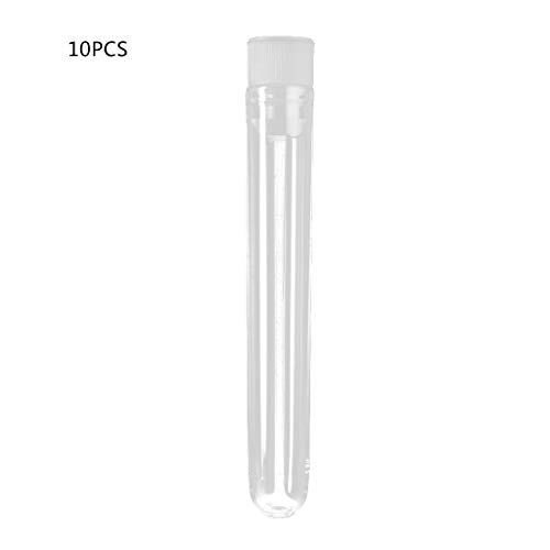 Forgun 10Pcs Plastic Test Tube with Cap,12x75mm U-Shaped Bottom Long Transparent Test Tube Lab Supplies