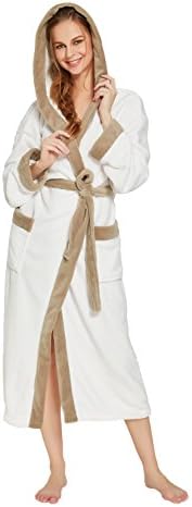 COSMOZ Women Premium Soft Coral Fleece Dressing Gown Fluffy Hooded Bathrobe