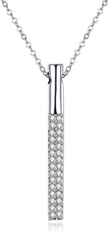 Yi Niao Womens Plated Gold Vertical Bar Cubic Zirconia Pendant Necklace (Silver)