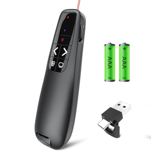 Passador de Slides Sem Fio Laser Vermelho Receptor USB A e USB C Embutido Apresentador de Slides 30m Mac Windows iPad Canva PowerPoint PDF Pilhas Inclusas