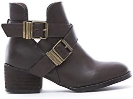 Breckelle Women's Double Buckle Criss Cross Round Toe Cutout Booties