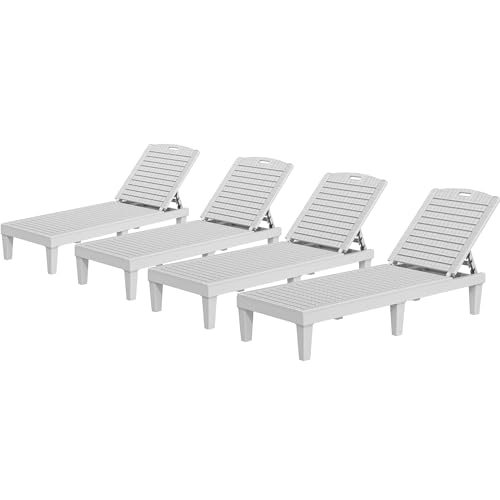 YITAHOME Outdoor Chaise Lounge Chair, Plastic Pool Chaise Lounge with 5-Positio…