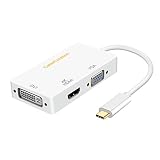 CableCreation 3 in 1 USB-C Type C Male to DVI + HDMI 4K + VGA Female Adapter, Compatible with MacbookPro/Chromebook Pixel and Other USB-C Supported Devices (Thunderbolt 3 Compatible), White/10 cm