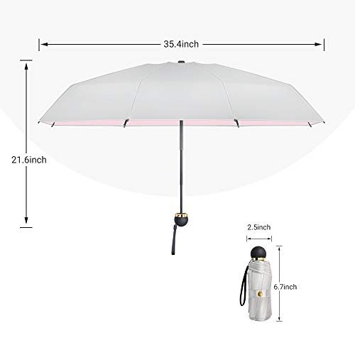 ATOFUL 8Ribs UPF50+ UV Blocker Parasol Manual Mini Umbrella Windproof UV Protection Wind Resistant Lightweight Folding Sun-Rain Anti UV Umbrella 7.8" Titanium Compact Vent Sun Umbrella (Summer Pink)