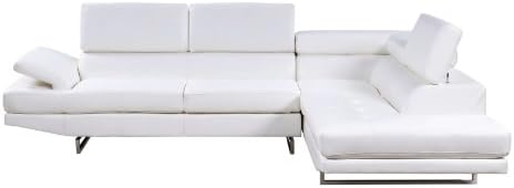 Furniture of America Keen Bonded Leather Sectional Sofa with Adjustable Headrests, White